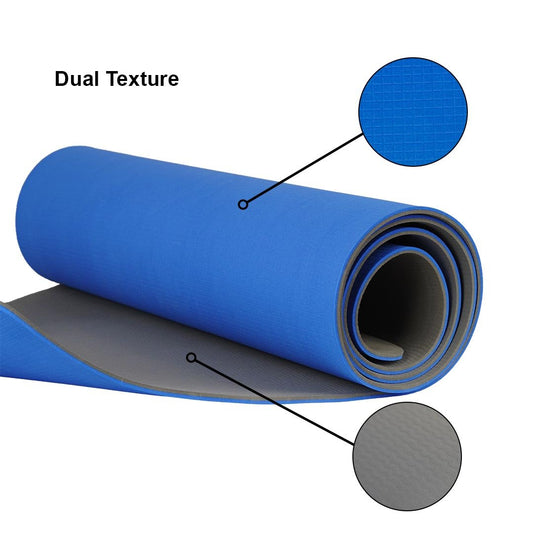 Eka Yoga Mat 6mm Essential Dual – Dual texture mat with blue on one side and gray on the other for versatile grip and comfort