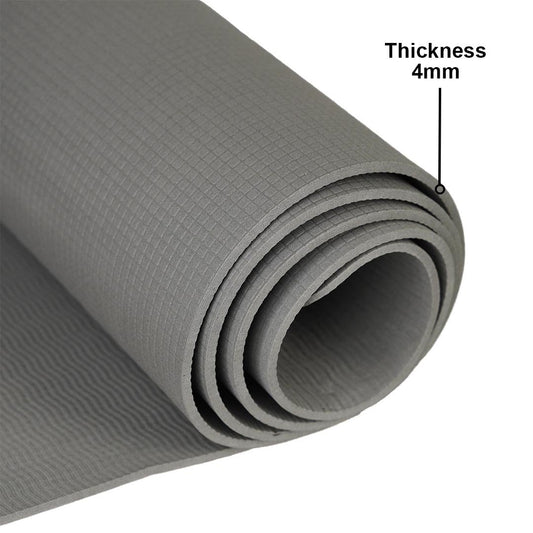 Close-up of Eka Yoga Mat 4mm Essential in grey – highlighting mat’s thickness and textured surface