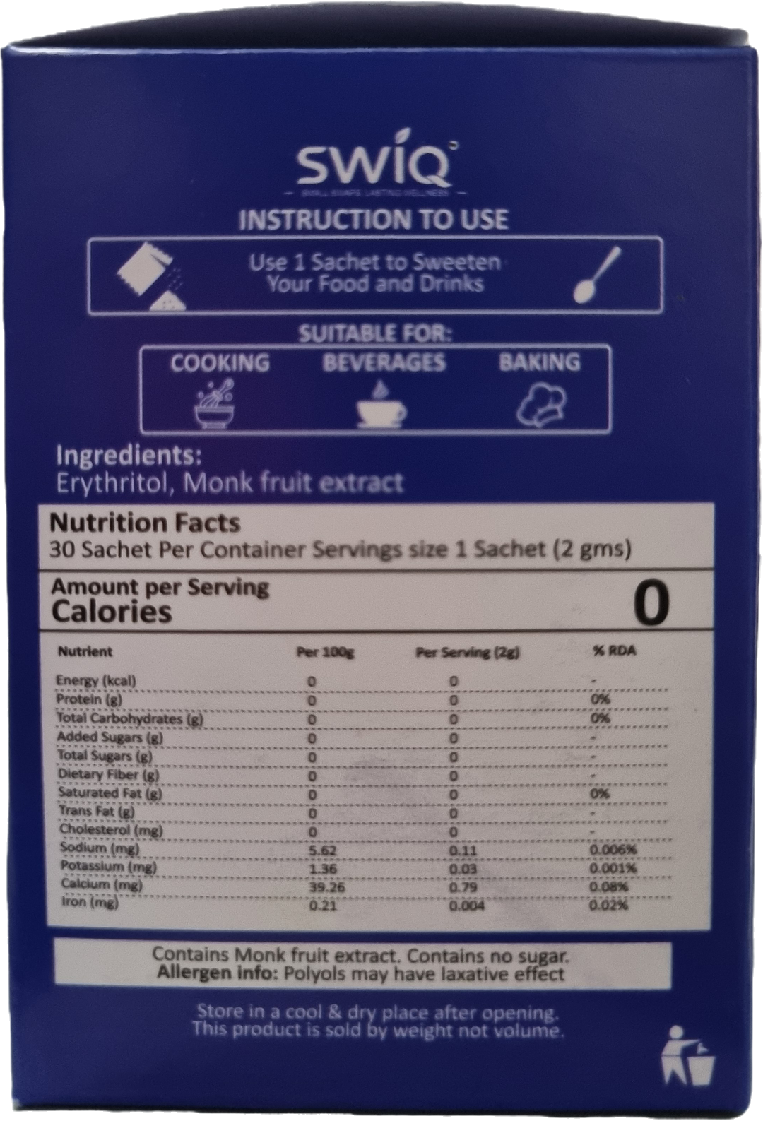 SWIQ: Monk fruit Natural Sweetener - Mono-Carton